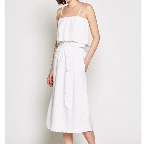 NWT Joie Rindinya Ruffled Scalloped Midi Dress White S - Picture 2 of 10
